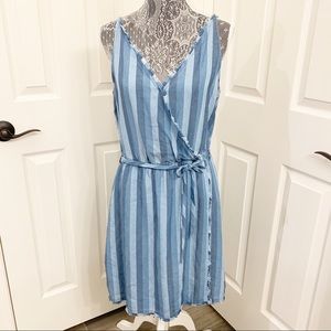 Bella Dahl Faux Wrap Frayed Edge Slip Dress